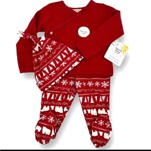 NWT Burt’s Bees Red Holiday Organic 3 Piece Set, 0-3 Months
